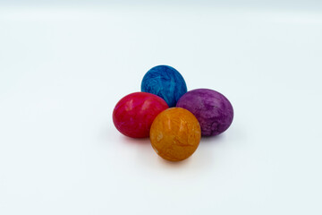 colorful easter eggs on a white background, banner. there is a text blank.