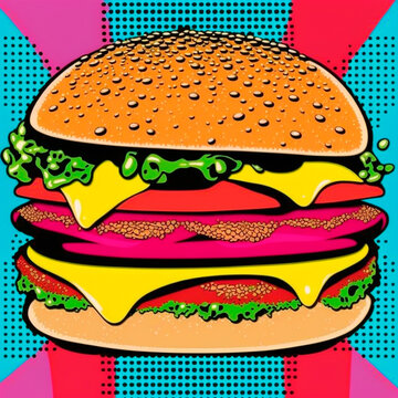 Pop art burger image. High quality illustration