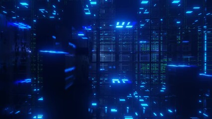 Hi-tech neon sci-fi tunel. Trendy neon glow lines form pattern and construction in mirror tunnel. Laser show Fly through technology cyberspace. 3d looped seamless 4k bright background. Obstacle course - Powered by Adobe