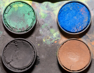 colors in a watercolor box. Colors and paint materials