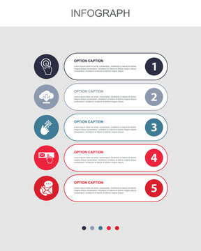 Call To Action, Download, Click Here, Subscribe, Contact Us Icons Infographic Design Template. Creative Concept With 5 Steps