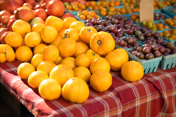 Fresh and organic tomatoes at farmers market
