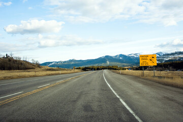 Wildlife crossing sign on Crowsnest Highway, Alberta