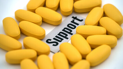 Pills with support text on an isolated background 