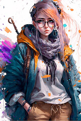 Fototapeta premium cool pretty anime girl dressing in modern trendy cloths