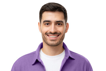 Headshot portrait of happy smiling young man
