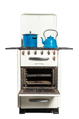 Old vintage gas stove over white background
