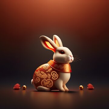 Chinese New Years Easter Bunny Rabbit. Brown Beige Earth Colors. 3d Render Character Design.