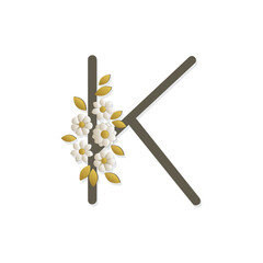 floral monogram, flowers, letter k