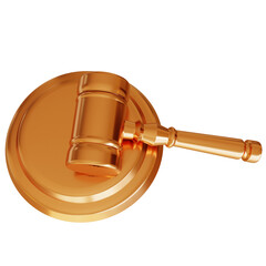 3d render gold Justice Scales and gold gavel on white background. Justice concept