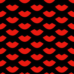 seamless black pattern with red lips or kisses. Vector illustration - 548613378