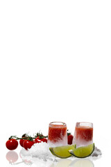 bloody mary ice shots on a white background