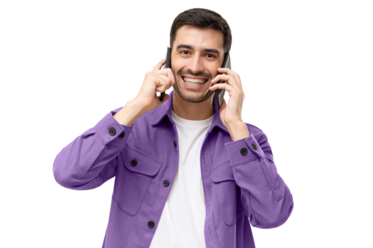 Busy businessman talking using two phones