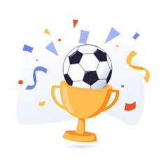 Background with football ball and golden cup. Sports championship creative background, FIFA, UEFA design elements.