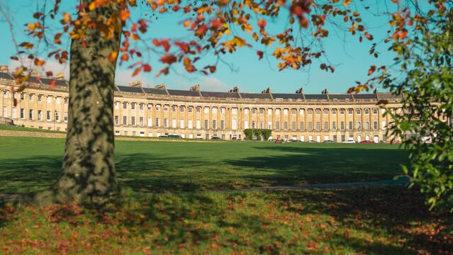 Time lapse of The Royal Crescent Georgian terraced houses in Bath, UK