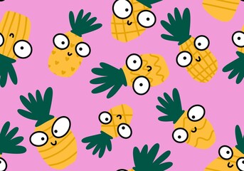 Fruit seamless cartoon pineapple pattern for wrapping paper and fabrics and linens and kids clothes print