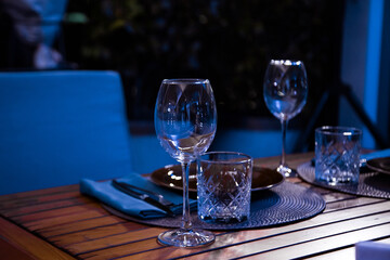 Delicious, beautiful slicing,appetizer on the table in a restaurant, in neon lighting