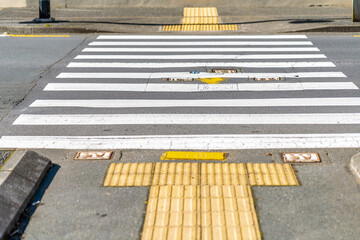 High angle view of a zebra crossing on the road