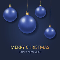 Fototapeta na wymiar Merry Christmas and Happy New Yer card with Christmas balls, Christmas tree toys