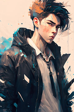 Anime Boy Looking And Smiling Fantasy Portrait Digital Illustration Stock  Illustration - Download Image Now - iStock