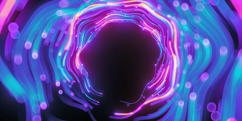 3d render, abstract pink blue neon background. Speed of light, motion blurry lines and bokeh lights. Digital wallpaper