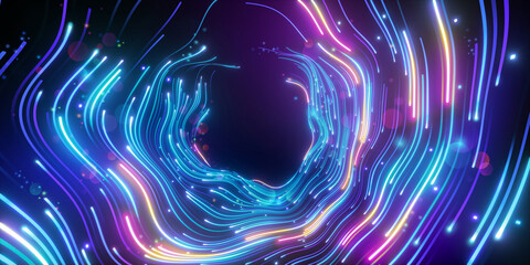 3d rendering. Digital wallpaper, abstract neon background with wavy glowing lines