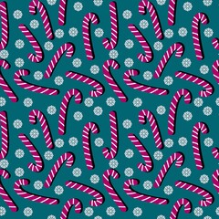 Fototapeta premium Winter lollipop mint candy seamless Christmas pattern for Noel wrapping paper and fabrics and linens