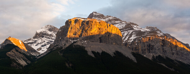 Light falls over Mount Inglismaldie at sunset, Banff National Park, Alberta panorma