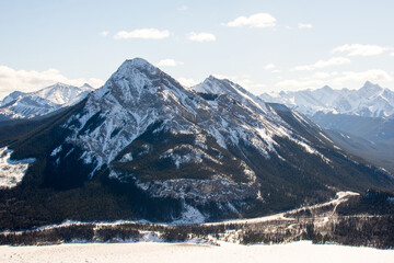 Mount Baldy in Rocky Mountains on sunny winter day, Alberta