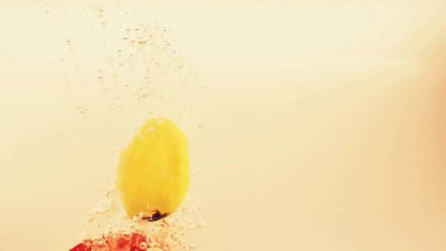 Petals of tulips fall in water. Background. Slow motion.