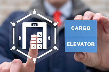 Concept of cargo elevator. Cargo elevator modern technology integration on buildings. Smart...