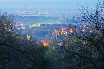 Around Krakow and Wieliczka. A view from the Sheep Hill (Barania Górka) near Wieliczka on Wieliczka and Nowa Huta - a district of Krakow.