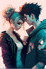 Fototapeta premium cool pretty anime couple boy girl