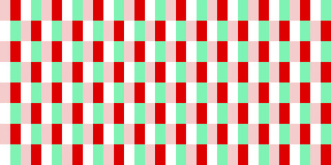 Seamless gingham checker squares christmas wrapping paper pattern in mint green and candy cane red. Simple geometric traditional xmas card background, gift wrap texture, or winter holiday backdrop.