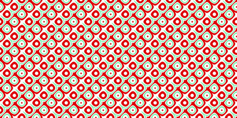 Seamless retro circle stripes christmas wrapping paper pattern in mint green and candy cane red. Simple geometric traditional xmas card background, gift wrap texture, or winter holiday backdrop.