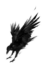 Fototapeta premium drawn diving bird raven on a white background