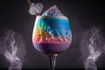 Sparkly unicorn cocktail, rainbow drink illustration