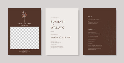 Beautiful wedding card template. Simple and elegant brown and white wedding invitation template. trendy and modern wedding card. minimalist wedding invitation template