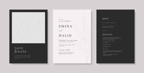 Elegant black and white wedding card template. trendy simple wedding invitation. minimalist wedding invitation template