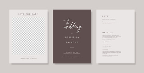 Beautiful wedding card template. Simple and elegant brown and white wedding invitation template. trendy and modern wedding card. minimalist wedding invitation template