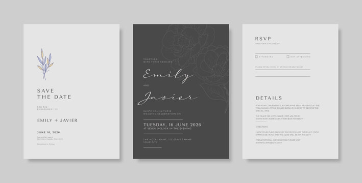 Elegant black and white wedding card template. trendy simple wedding invitation. minimalist wedding invitation template