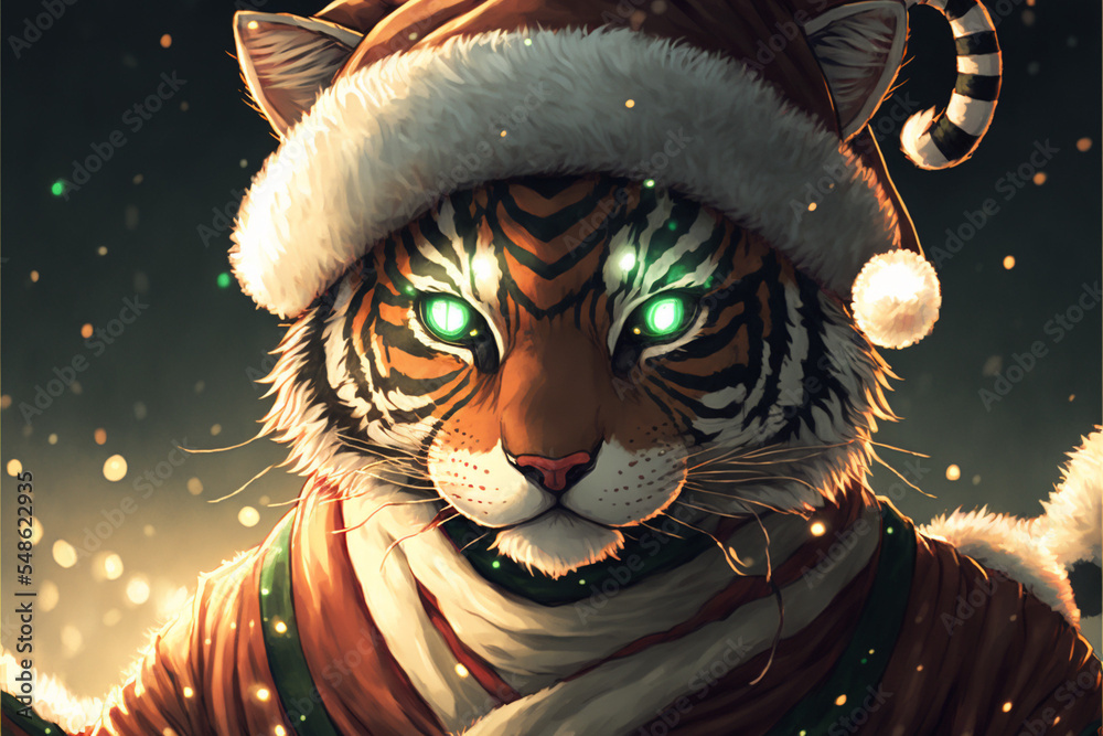 Wall mural tiger christmas cinematic face