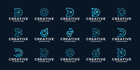 Set of creative letter D wit dot connection logo design. - obrazy, fototapety, plakaty