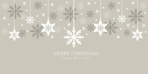 Xmas banner with snowflakes hanging. Vector design of winter holidays and simple background. Merry Christmas greeting card.