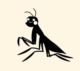 Mantis silhouette concept. Summer and spring seasons, nature and fauna, insects. Educational materials for children, education and biology. Poster or banner for site. Cartoon flat vector illustration