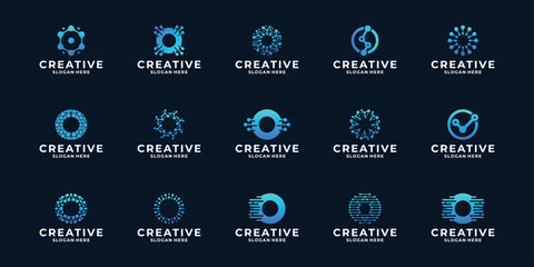 Set of letter O logo design dot connection, modern technology logo template.