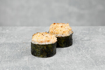 japanese sushi rolls close-up on a gray background