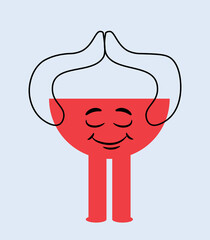 Red halfcircle emoticon. Metaphor for harmony and inner peace. Optimism and positivity. Mood, feelings and facial expressions. Emoji for messengers and website. Cartoon flat vector illustration