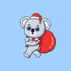 cute koala carrying christmas bag
