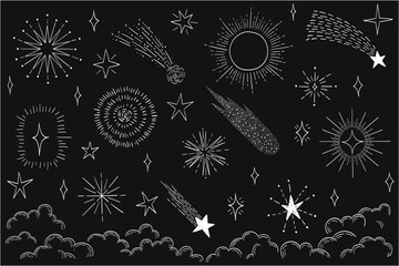 Hand drawn elements set collection stars vector	